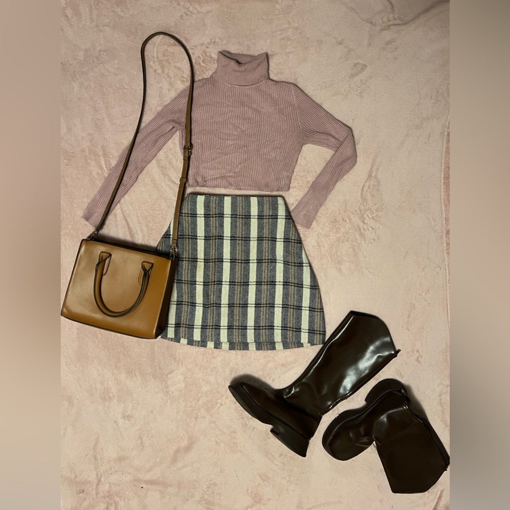 Tan and Black Plaid Skirt